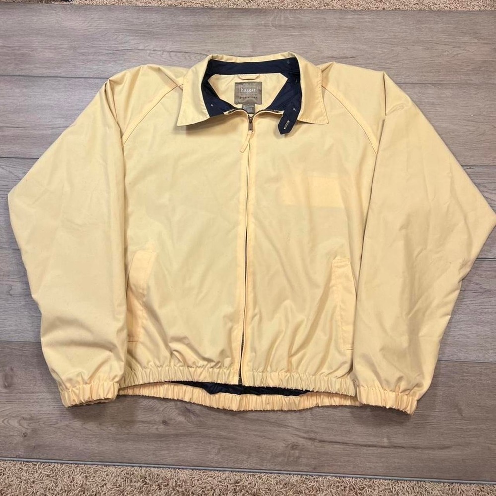 Haggar Windbreaker Jacket Mens XL Yellow Full Zip Harrington Raglan Sleeve
